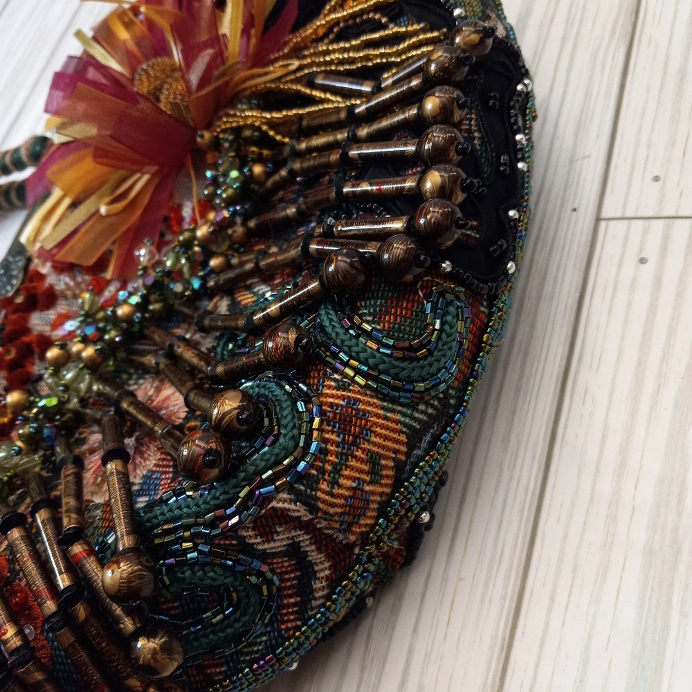 Vintage Chico’s Dahlia Ornate Kaleidescope Beaded Sequin Tapestry Handbag - Picture 8 of 13